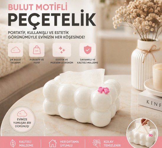 BAROTTİ DMR-9915 ( 19X12.5X8.5CM ) ( BEYAZ ) ( YAYLI ) ( MASAÜSTÜ ) ( BUBBLE ) DEKORATİF BULUT PEÇETELİK*70