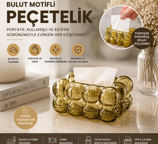 BAROTTİ DMR-9914 ( 19X13X9CM ) ( KAHVERENGİ ŞEFFAF ) ( YAYLI ) ( MASAÜSTÜ ) ( BUBBLE ) DEKORATİF BULUT PEÇETELİK*60