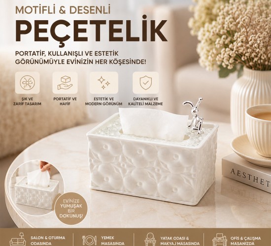 BAROTTİ DMR-9916 ( 18.4X12.5X9CM ) ( BEYAZ ) ( YAYLI ) ( MASAÜSTÜ ) DEKORATİF DİKDÖRTGEN PEÇETELİK*60