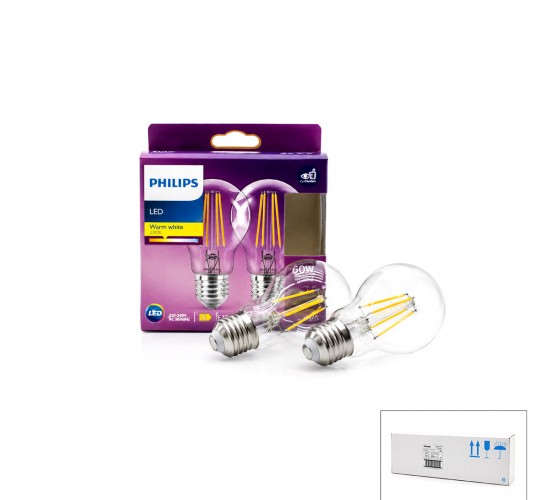 PHILIPS CODE-777739 00 (2 PCS) (7W=60W & E27) (GOLD COLOR) (LED FİLAMENT & RUSTİK AMPUL) LAMBA (806 LUMEN) ( CAM GÖVDE )*6=K