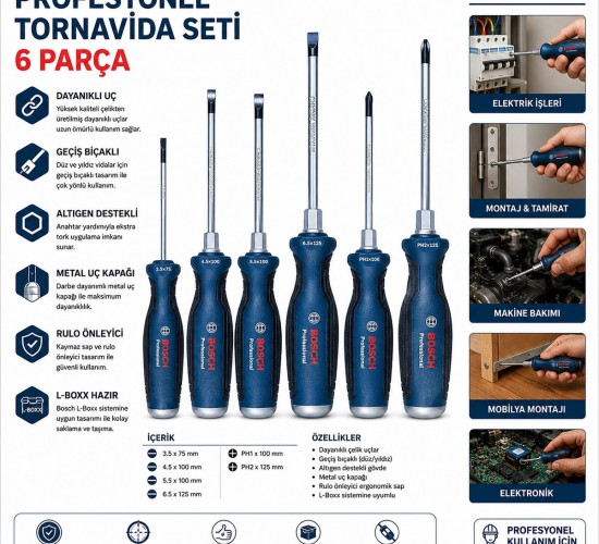 BOSCH-1 600 A01 6BF ( 428 ) ( 6PCS ) PROFESYONEL TORNAVİDA SETİ ( PH2X125 - PH1X100 - 3.5X75 - 6.5X125 - 5.5X100 - 4.5X100 )*1