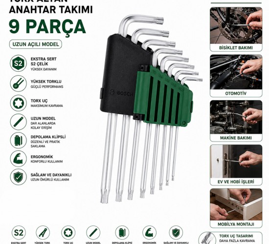 BOSCH-1 600 A02 Z9C ( 429 ) ( 9PCS ) ( KROM ) ( UZUN & YILDIZ ) ALYAN ( ALLEN ) ANAHTAR TAKIMI*6X1