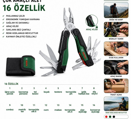 BOSCH-1 600 A02 Z98 ( 529 ) ÇOK AMAÇLI PENSE SET ÇANTALI ( 16 FARKLI KULLANIM )*6X1