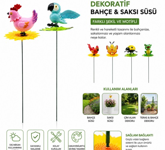 ALV-1212 DEKORATİF BAHÇE & SAKSI SÜSÜ ( RÜZGARDA SALLANAN YAYLI HAYVAN FİGÜR MİX )*48X10