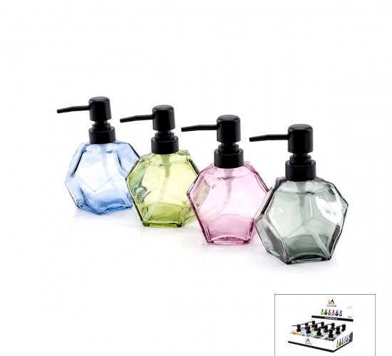ALVETRO ALV-04 ( CAM ) ( ELMAS & RENKLİ ŞEFFAF ŞİŞE  ) SIVI SABUNLUK ( 300ML )*12X4