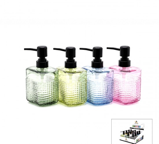ALVETRO ALV-06 ( ŞEFFAF RENKLİ CAM & D.DÖRTEN ŞİŞE ) SIVI SABUNLUK ( 420ML ) ( ÇİZGİLİ CAM )*12X4