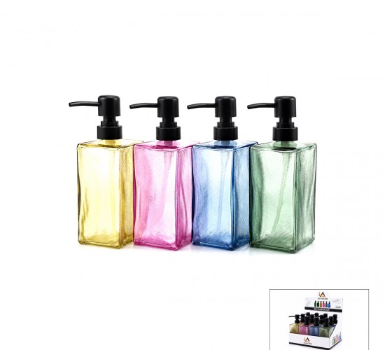 ALVETRO ALV-08 ALVETRO ALV-04 ( CAM ) ( KARE & RENKLİ ŞEFFAF ŞİŞE -- BUZLU ÇİZGİLİ DESEN ) SIVI SABUNLUK ( 410ML )*12X4