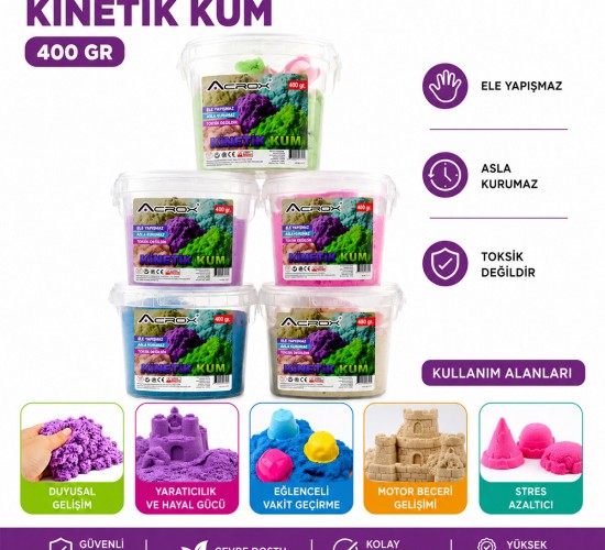 ACROX AX-828 ( 400GR ) KİNETİK KUM RENKLİ ( 2 ADET PLASTİK KALIP ) ( ELE YAPIŞMAZ & KURMAZ )*24=K
