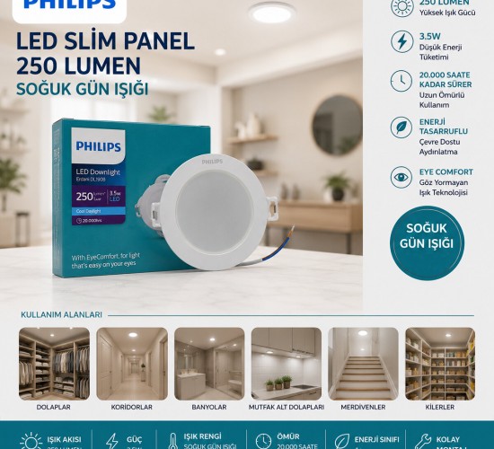 PHILIPS ( 3.5W ) ( SIVA ALTI ) ( YUVARLAK ) LED SLİM PANEL ( 250LUMEN ) ( 20.000 SAAT ÖMÜR )*20