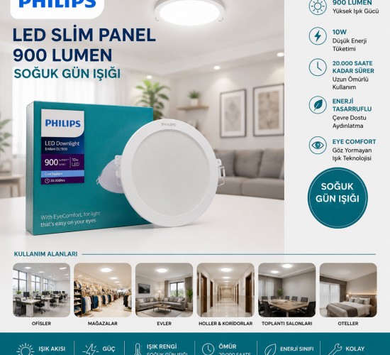 PHILIPS ( 10W ) ( SIVA ALTI ) ( YUVARLAK ) LED SLİM PANEL ( 9000LUMEN ) ( 20.000 SAAT ÖMÜR )*20