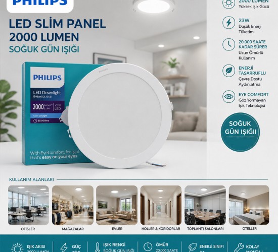 PHILIPS ( 23W ) ( SIVA ALTI ) ( YUVARLAK ) LED SLİM PANEL ( 2000LUMEN ) ( 20.000 SAAT ÖMÜR )*20