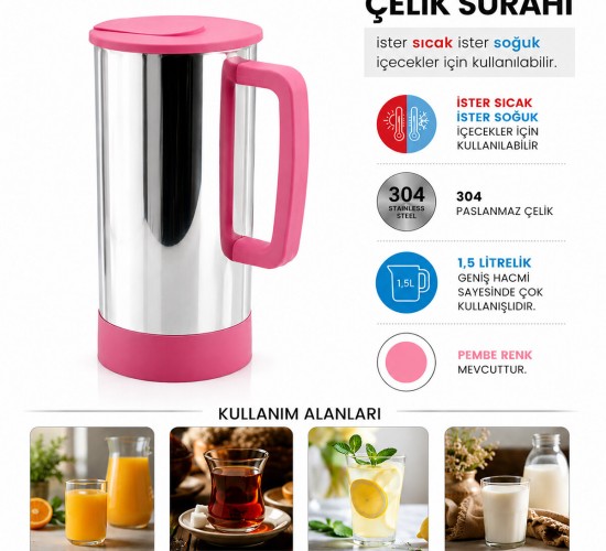 KRT-1140 ( PEMBE & PASLANMAZ ÇELİK ) ( SICAK & SOĞUK ) ÇELİK SÜRAHİ*24