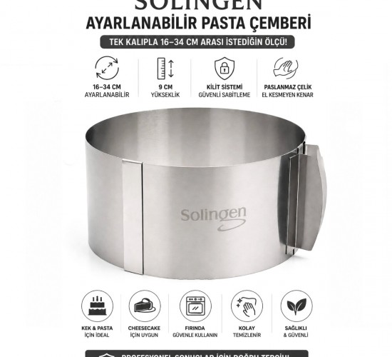 SOLİNGEN AYARLANABİLİR METAL KEK KALIP ( 16-34CM )*24