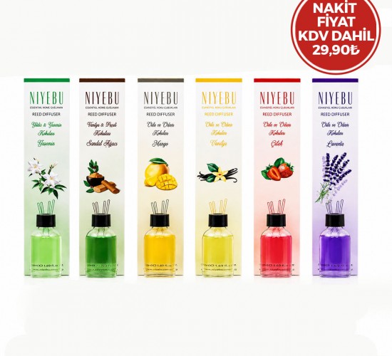 NİYEBU ( 50ML ) ( 3-ÇUBUKLU ) ORTAM & BAMBU KOKUSU ( CAM ŞİŞE ) ( MİX KOKU)*24X1