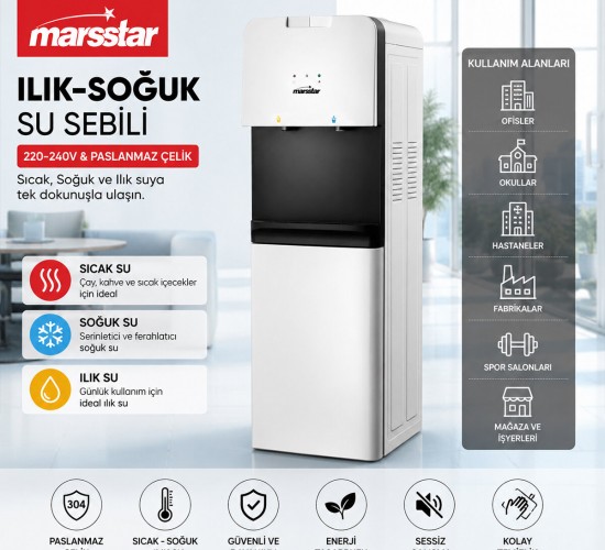 MARSSTAR MSWD-100 SU SEBİLİ (SICAK & SOĞUK & ILIK) (220-240V & PASLANMAZ ÇELİK)*1