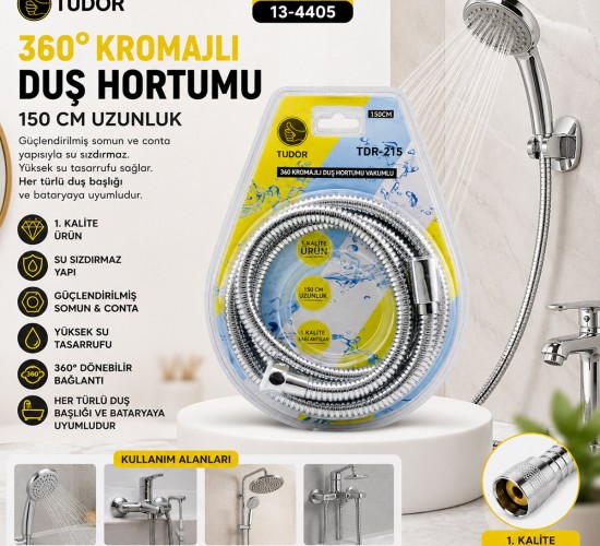TUDOR TDR-215 ( 360° & METAL ) DUŞ HORTUMU ( 150CM ) ( VAKUMLU AMBALAJ*50