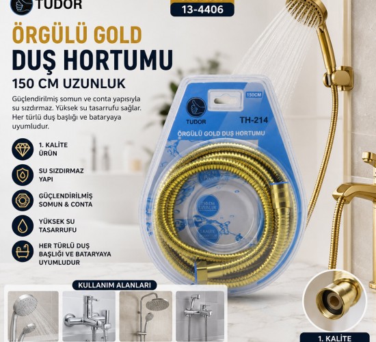 TUDOR TH-214 ( GOLD ) ÖRGÜLÜ DUŞ HORTUMU ( 150CM ) ( VAKUMLU AMBALAJ )*50