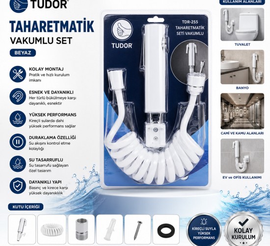 TUDOR TDR-255 ( BEYAZ ) TAHARATMATİK SETİ ( TAHARATMETİK EL DUŞU- HORTUM - MAFSAL ) ( VAKUMLU SET )*50