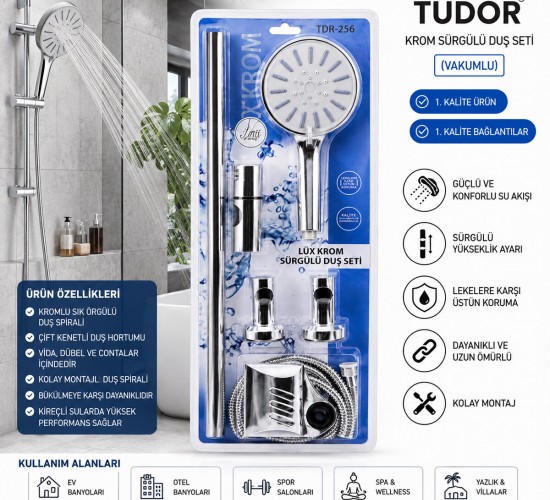 TUDOR TDR-256 ( VAKUMLU & KROM ) LUX SÜRGÜLÜ DUŞ SETİ*25