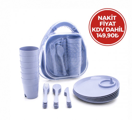 MİENCA MRD-473 CLEAN LİFE KSK-108 PİKNİK SETİ ( 32PCS ) PLASTİK RENKLİ (6-TABAK-6-BARDAK-6-ÇATAL6-KAŞIK-6-BIÇAK+( 2 BÖLMELİ PLS.ÇANTA)*12=K