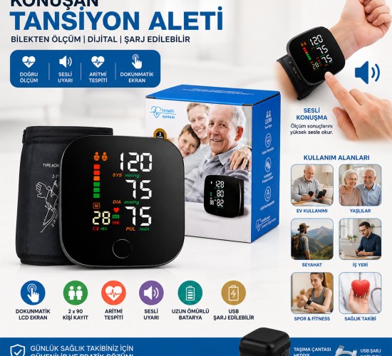 NURSEMED BK-606 ( BİLEK ÖLÇÜM ) ( 7X8.3CM ) ( USB SARJLI & DİJİTAL) ( KONUŞAN ) TANSİYON ALETİ*100