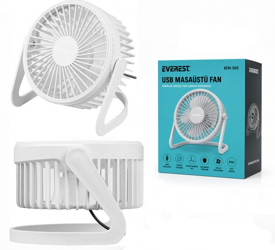 EVEREST EFN-505 ( USB ŞARJLI & PVC GÖVDE ) ( 14.5X14.1CM ) MASA ÜSTÜ FAN & VANTİLATÖR*30