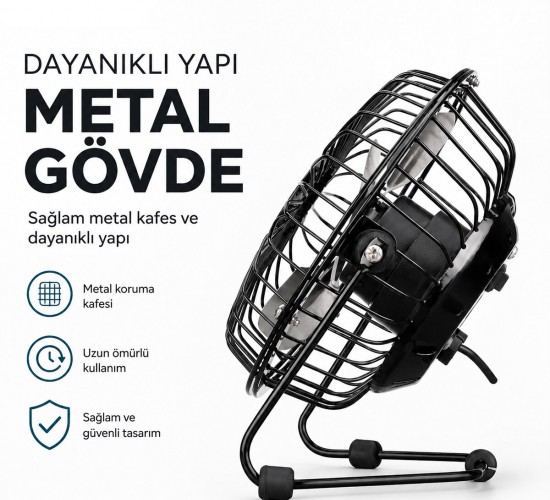EVEREST EFN-482 ( USB ŞARJLI & METAL GÖVDE ) ( 14.5X7.5X15CM ) MİNİ MASAÜSTÜ FAN & VANTİLATÖR*24