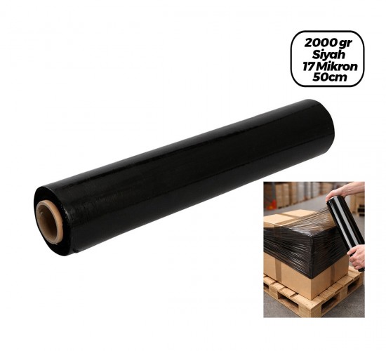 POWER ( BRÜT: 2000GR = NET STREÇ: 1500GR ) ( SİYAH ) ( KOLİ & PALET ) STREÇ FİLM 17 MİKRON ( 50CM )*6=K