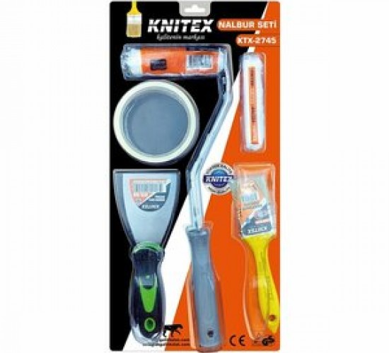 5 Parça Boyacı ve Nalbur Seti, Spatula, Kesme Fırçası, Yedek Rulo, Bant, 10cm Fırça Dahil