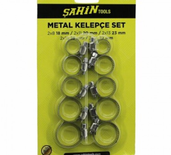 ŞAHİN TOOLS ŞHT-019 ( 10PCS ) METAL HORTUM KELEPÇESİ SET ( 2 ŞER ADET= 8-18MM - 11-20MM - 13-23MM - 18-25MM - 14-27MM )*300