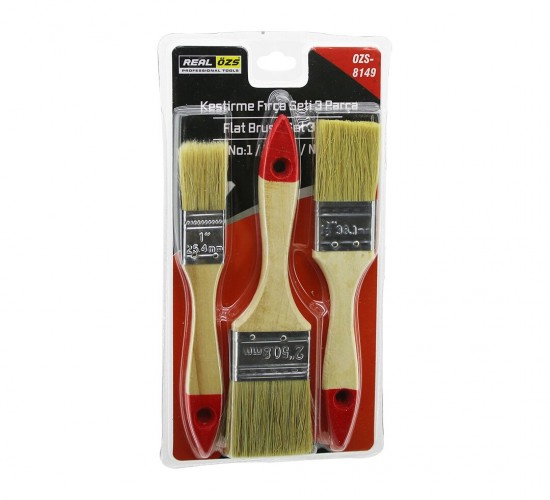 REAL ÖZS OZS-8149 ( 3PCS ) BOYA KESTİRME FIRÇA SETİ ( AHŞAP SAPLI ) ( 1