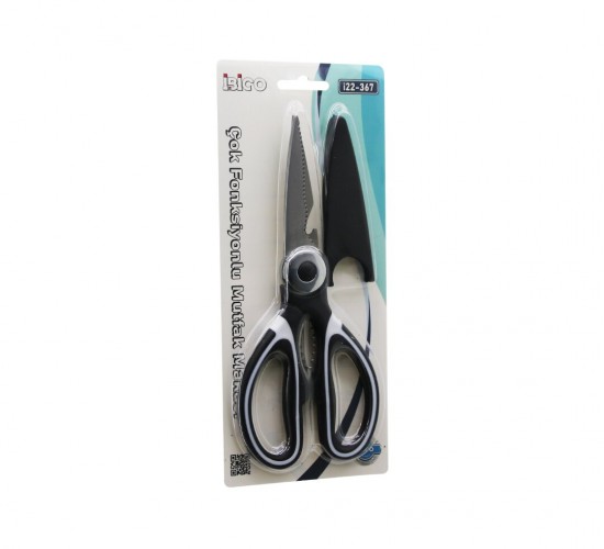 İBİCO İ22-367 ( 4IN1 ) ( ÇOK AMAÇLI ) MUTFAK MAKASI ( 20CM ) ( KIRACAK & AÇACAK & KESİCİ & MAKAS ) ( MAKAS AĞZI PLS.KILIF KAPAK )*12X20