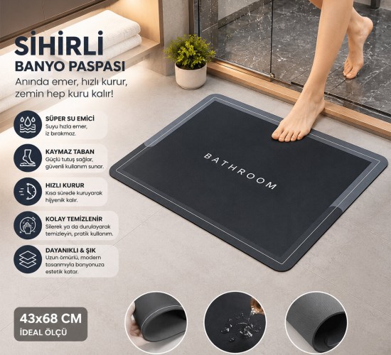 ENFA ENF-793 ( DİKDÖRTGEN & MAT RENKLER ) (43X68CM) SU EMİCİ SİHİRLİ BANYO PASPAS ( ELASTİK )*60