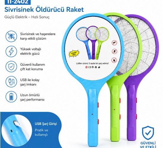 GOLD SİLVER ( RENKLİ )  ( RAKET MODELİ ) ELEKTRONİK SİNEK ÖLDÜRÜCÜ CIZ MAKİNE*60