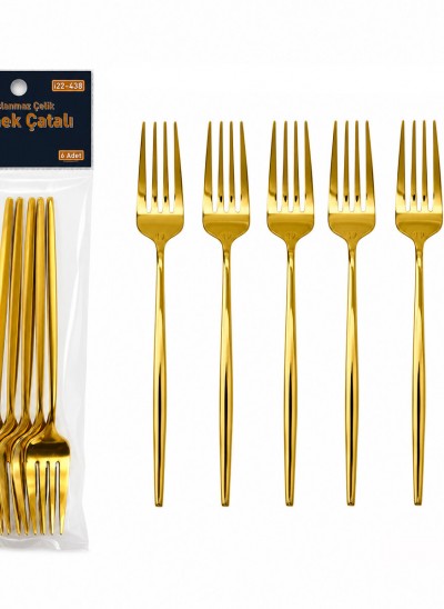 iBİCO İ22-438 ( 6PCS ) ( GOLD ) YEMEK ÇATAL SETİ ( 21CM )*10X10