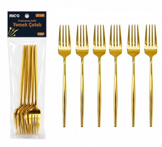 İBİCO İ22-438 ( 6PCS ) ( GOLD ) YEMEK ÇATAL SETİ ( 21CM )*10X10