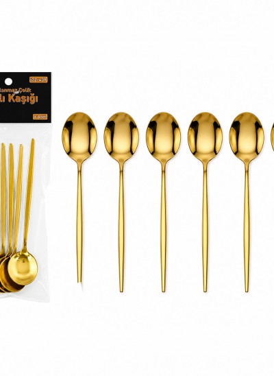 İBİCO İ22-439 ( 6PCS ) ( GOLD ) TATLI KAŞIK SETİ ( 13CM )*10X10
