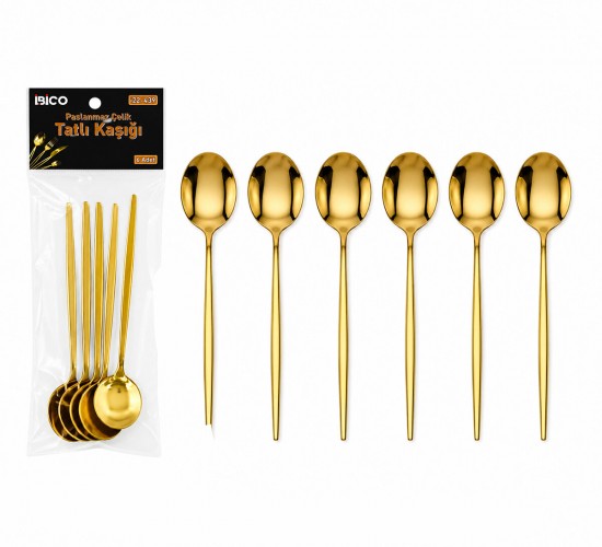 İBİCO İ22-439 ( 6PCS ) ( GOLD ) TATLI KAŞIK SETİ ( 13CM )*10X10