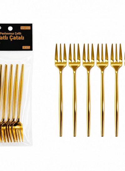 İBİCO İ22-440 ( 6PCS ) ( GOLD ) TATLI ÇATAL SETİ ( 13CM )*10X10