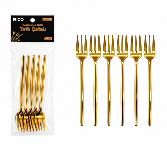 İBİCO İ22-440 ( 6PCS ) ( GOLD ) TATLI ÇATAL SETİ ( 13CM )*10X10