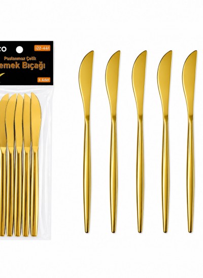 İBİCO İ22-441 ( 6PCS ) ( GOLD ) YEMEK BIÇAK SETİ ( 21CM )*10X10