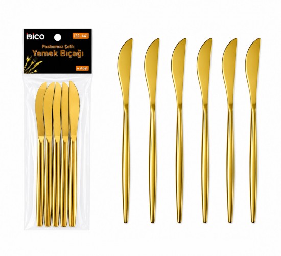 İBİCO İ22-441 ( 6PCS ) ( GOLD ) YEMEK BIÇAK SETİ ( 21CM )*10X10