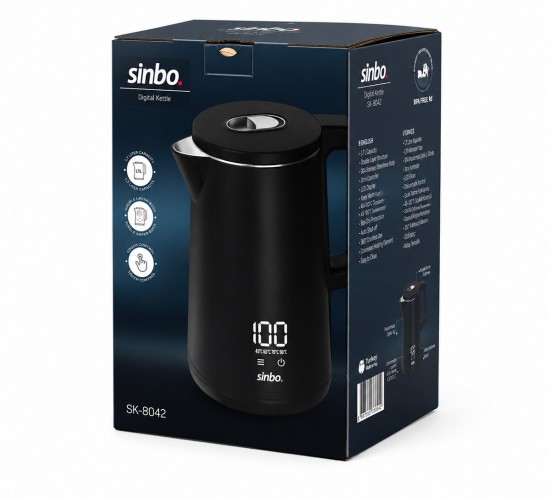 SİNBO SK-8042 ( 1.8L ) ( 1500W ) ( PLASTİK KAPAK & DOKUNMATİK EKRAN ) DİJİTAL KETTLE SU ISITICISI ( KABLOSUZ KULLANIM )*6