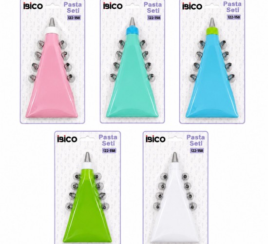 İBİCO İ22-158 ( 11PCS ) ( PASTA SETİ & RENKLİ ) ( 1-KREMA TORBASI & 9-METAL SIKMA UÇLARI & 1-UÇ TUTUCU ADAPTÖR)*192
