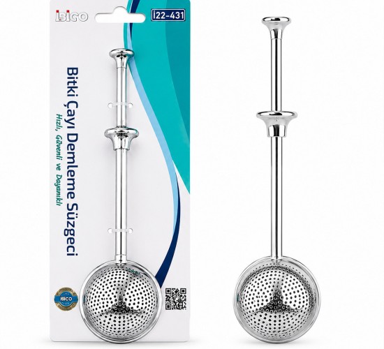 İBİCO İ22-431 ( SAPLI & TOP HAZNELİ ) BİTKİ ÇAY DEMLEME SÜZGEÇ ( PASLANMAZ ÇELİK ) ( ÇAP : 5CM )*12X24