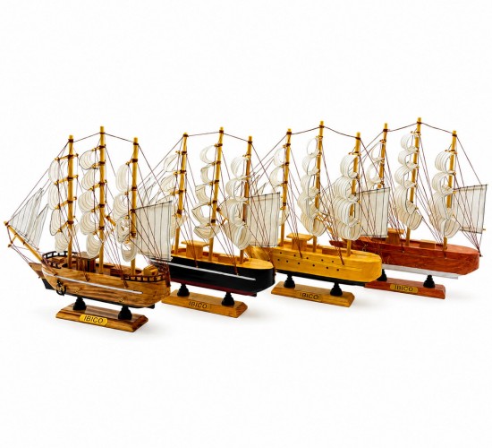 İBİCO İ12-237 ( ORTA ) ( UZUNLUK : 30CM & GENİŞLİK : 32CM ) MASAÜSTÜ DEKORATİF ( AHŞAP ) YELKENLİ GEMİ SÜS EŞYASI*24