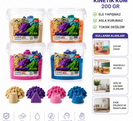 ACROX AX-827 ( 200GR ) KİNETİK KUM RENKLİ ( 2 ADET PLASTİK KALIP ) ( ELE YAPIŞMAZ & KURMAZ )*60=K