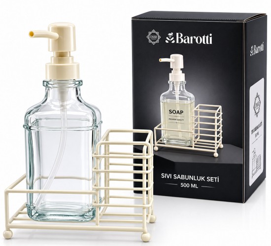 BAROTTİ DMR-9780 ( CAM ŞİŞE & 500ML ) ( BEYAZ METAL STAND & BEYAZ POMPA ) SIVI SABUNLUK SETİ*24