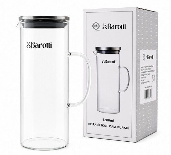 BAROTTİ DMR-9039 ( METAL KAPAKLI ) CAM SÜRAHİ & BOROSİLİKAT ( 1200ML )*12=K