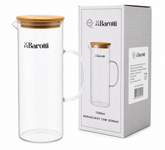 BAROTTİ DMR-9039 ( BAMBU KAPAKLI ) CAM SÜRAHİ & BOROSİLİKAT ( 1200ML )*12=K